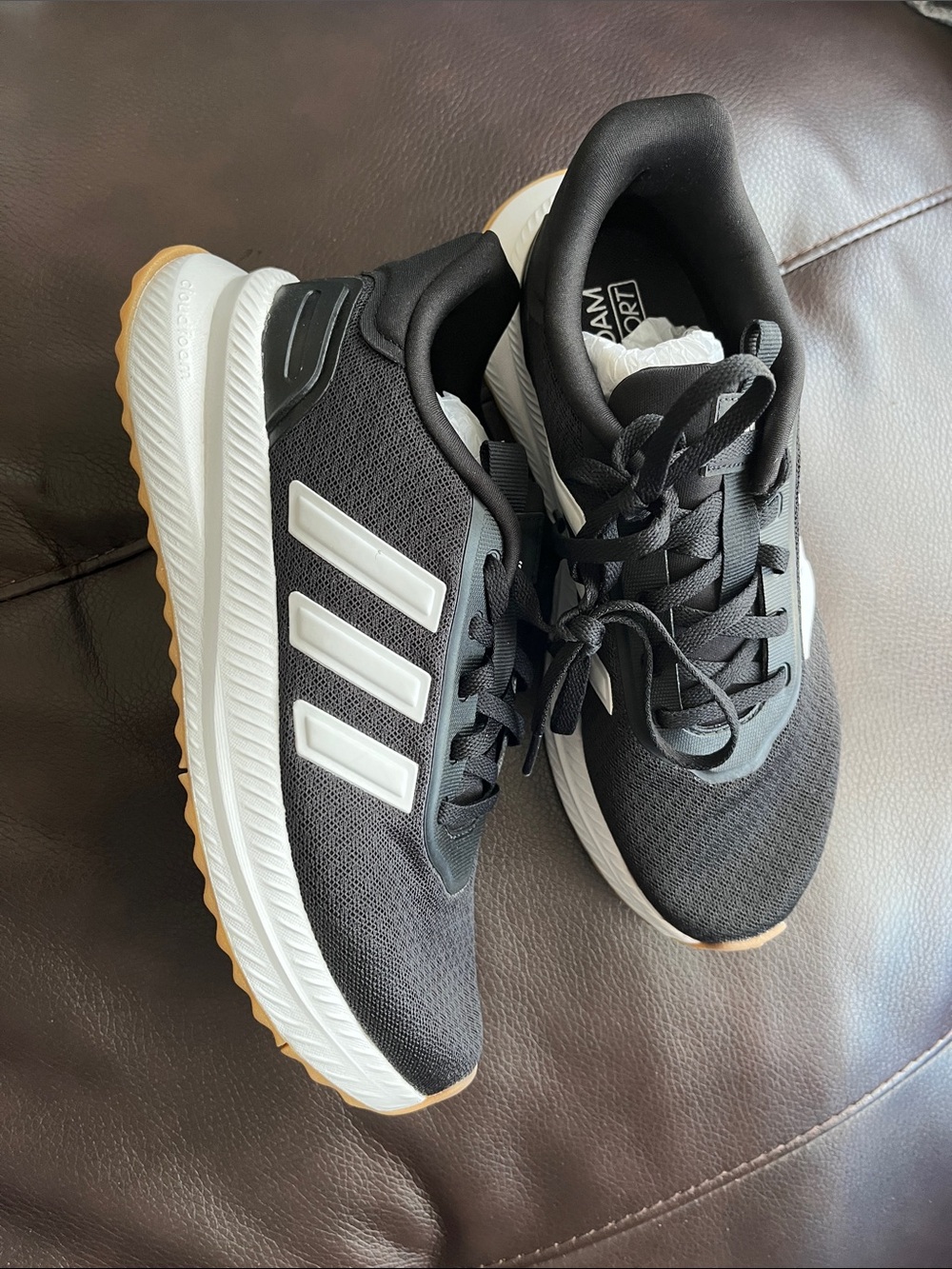 adidas Black Athletic Sneakers with White Stripes and Gum Outsole